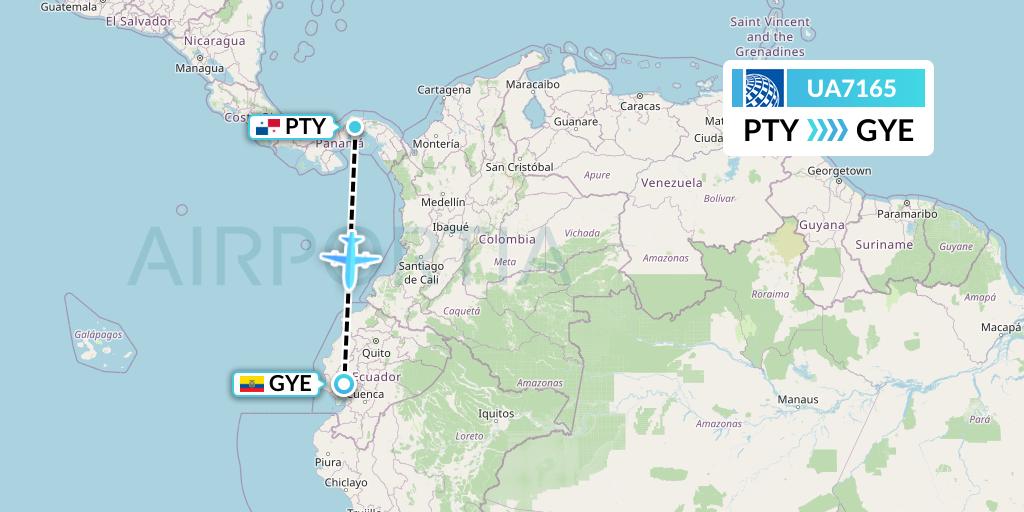 UA7165 United Airlines Flight Map: Panama City to Guayaquil