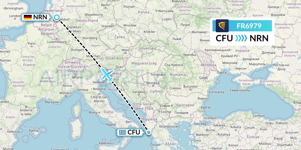 FR6979 Ryanair Flight Map: Corfu to Weeze