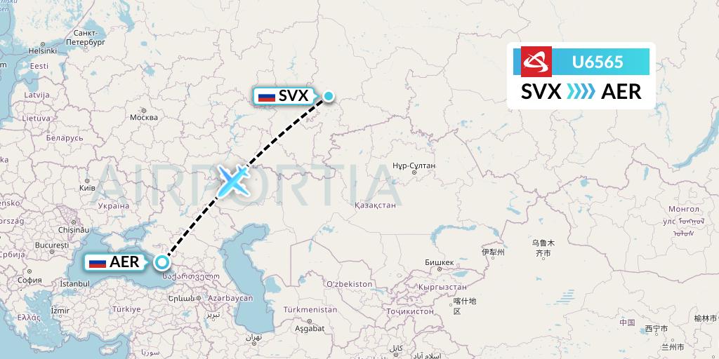U6565 Ural Airlines Flight Map: Yekaterinburg to Sochi