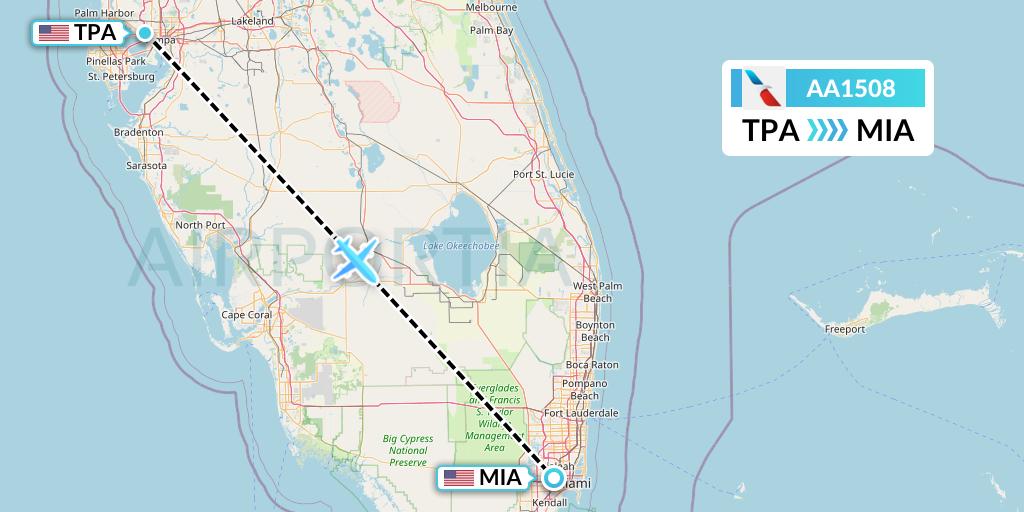 AA1508 American Airlines Flight Map: Tampa to Miami