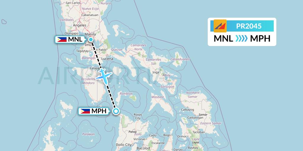 PR2045 Philippine Airlines Flight Map: Manila to Caticlan