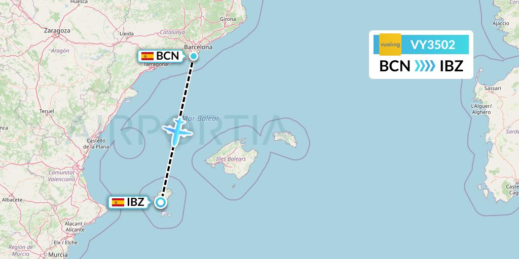 VY3502 Vueling Flight Map: Barcelona to Ibiza