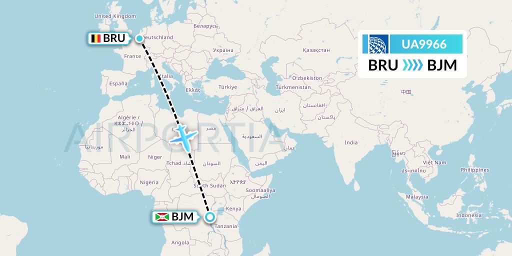 UA9966 United Airlines Flight Map: Brussels to Bujumbura
