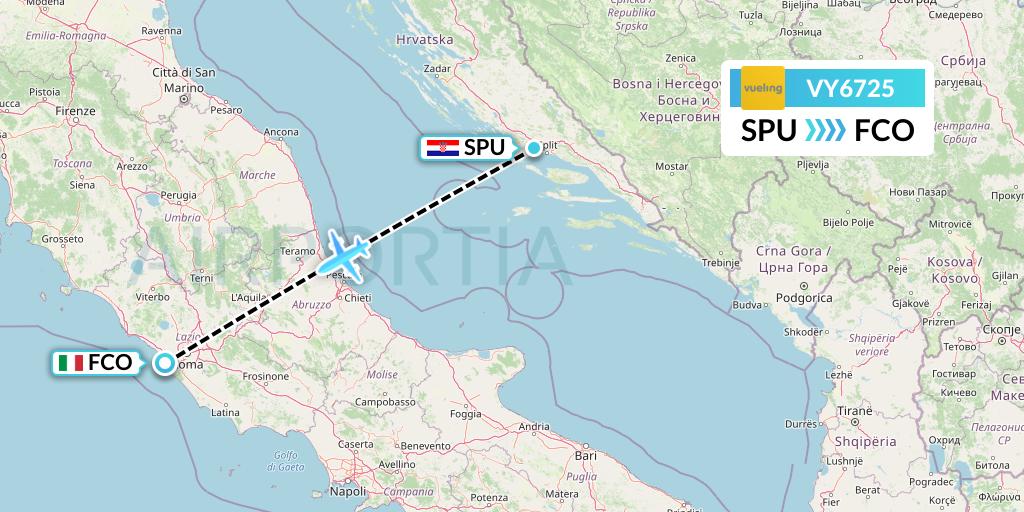 VY6725 Vueling Flight Map: Split to Rome
