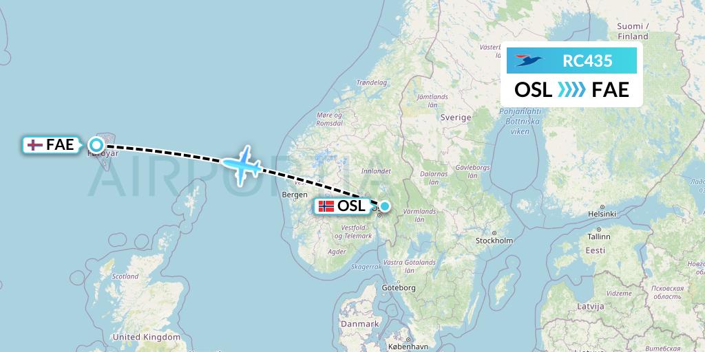 RC435 Atlantic Airways Flight Map: Oslo to Vagar