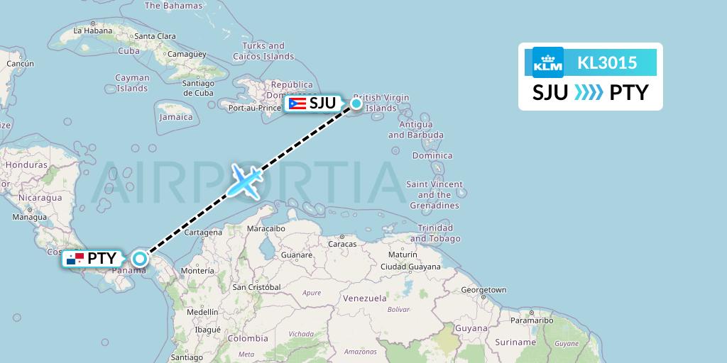 KL3015 KLM Flight Map: San Juan to Panama City