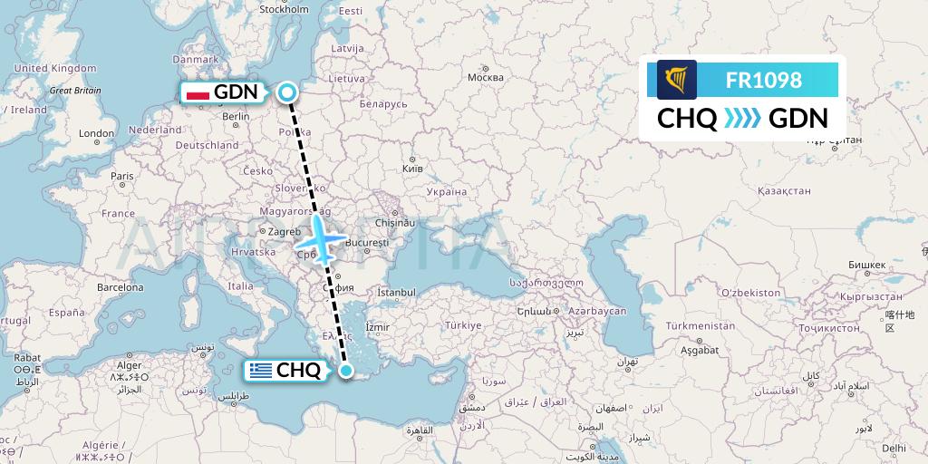 FR1098 Ryanair Flight Map: Chania to Gdansk