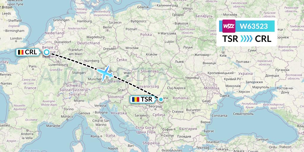W63523 Wizz Air Flight Map: Timisoara to Brussels