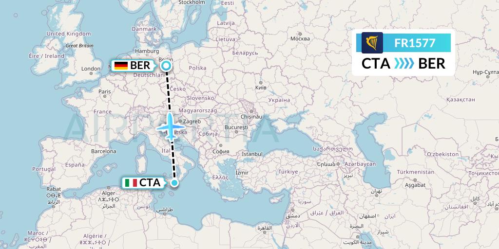 FR1577 Ryanair Flight Map: Catania to Berlin