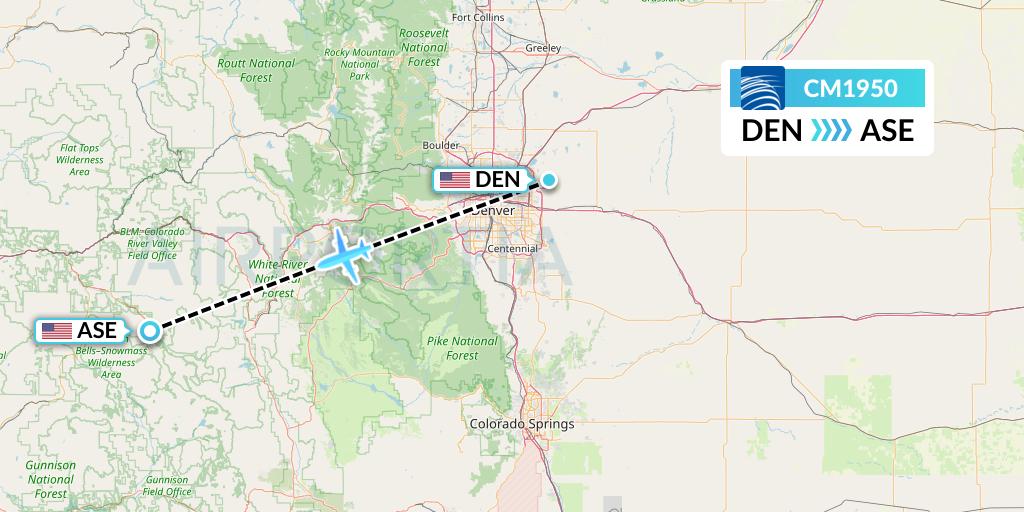 CM1950 Copa Airlines Flight Map: Denver to Aspen