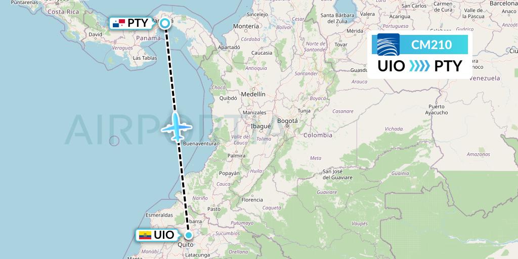CM210 Copa Airlines Flight Map: Quito to Panama City