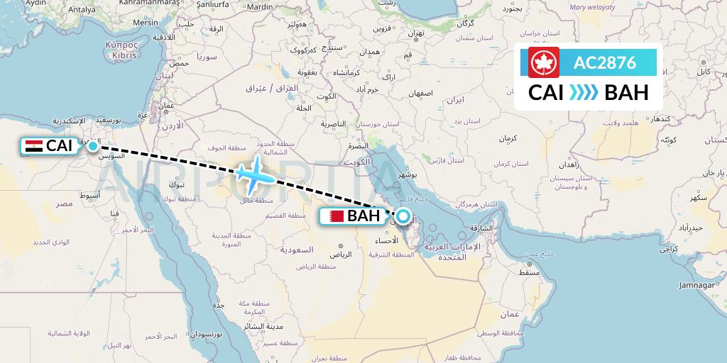 AC2876 Air Canada Flight Map: Cairo to Bahrain