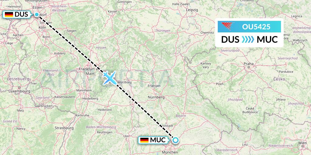 OU5425 Croatia Airlines Flight Map: Dusseldorf to Munich