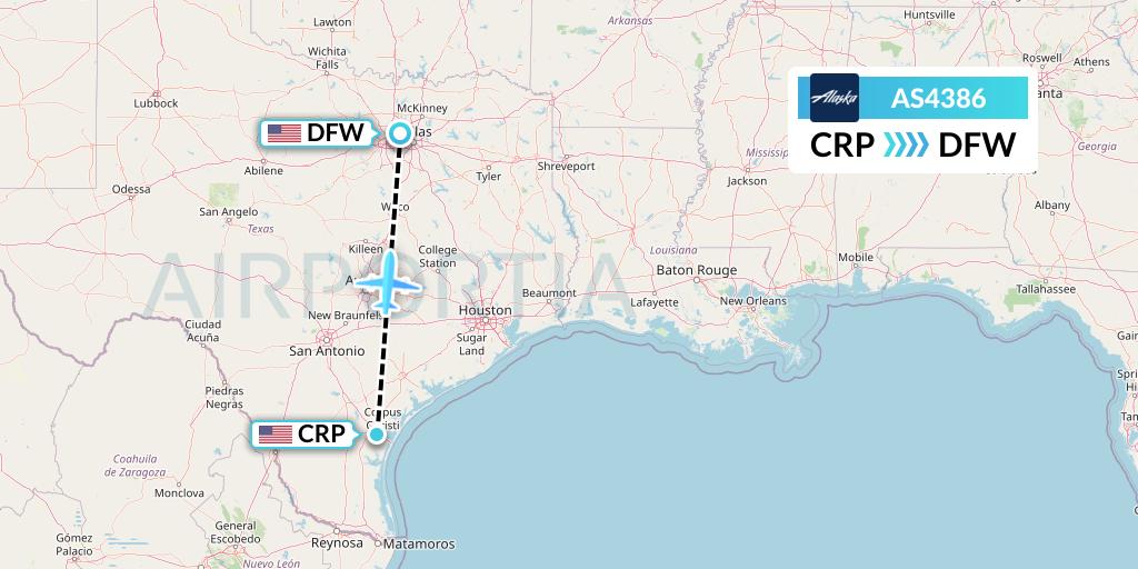 AS4386 Alaska Airlines Flight Map: Corpus Christi to Dallas