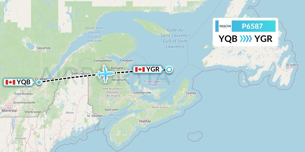 P6587 Pascan Aviation Flight Map: Quebec to Iles-de-la-Madeleine