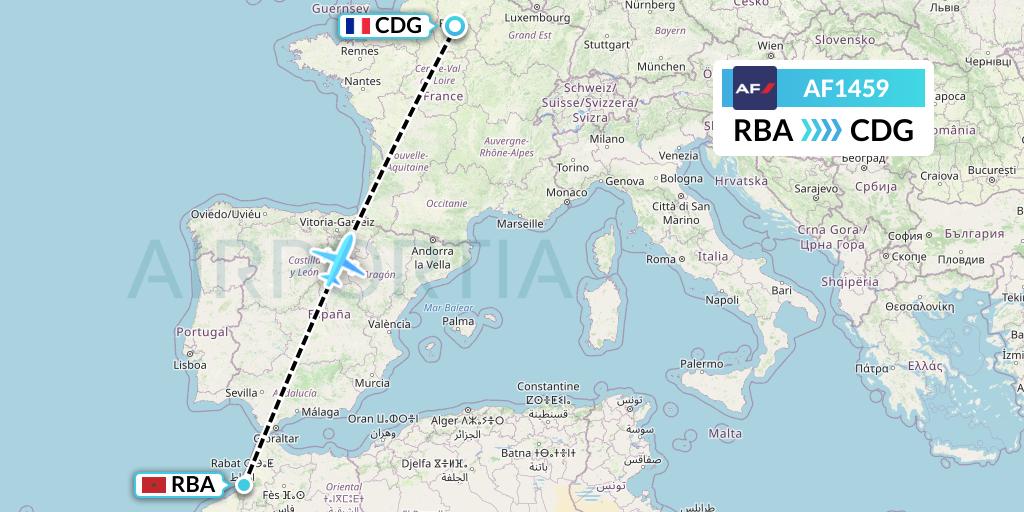 AF1459 Air France Flight Map: Rabat to Paris