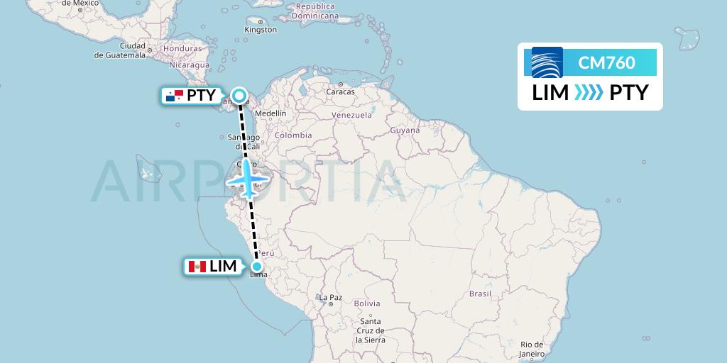CM760 Copa Airlines Flight Map: Lima to Panama City
