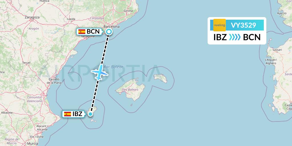 VY3529 Vueling Flight Map: Ibiza to Barcelona