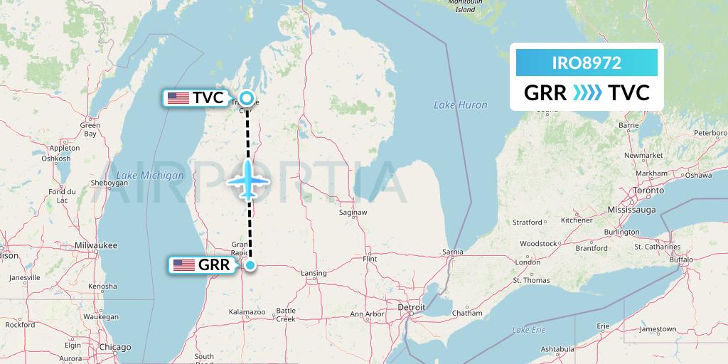 IRO8972 CSA Air Flight Map: Grand Rapids to Traverse City