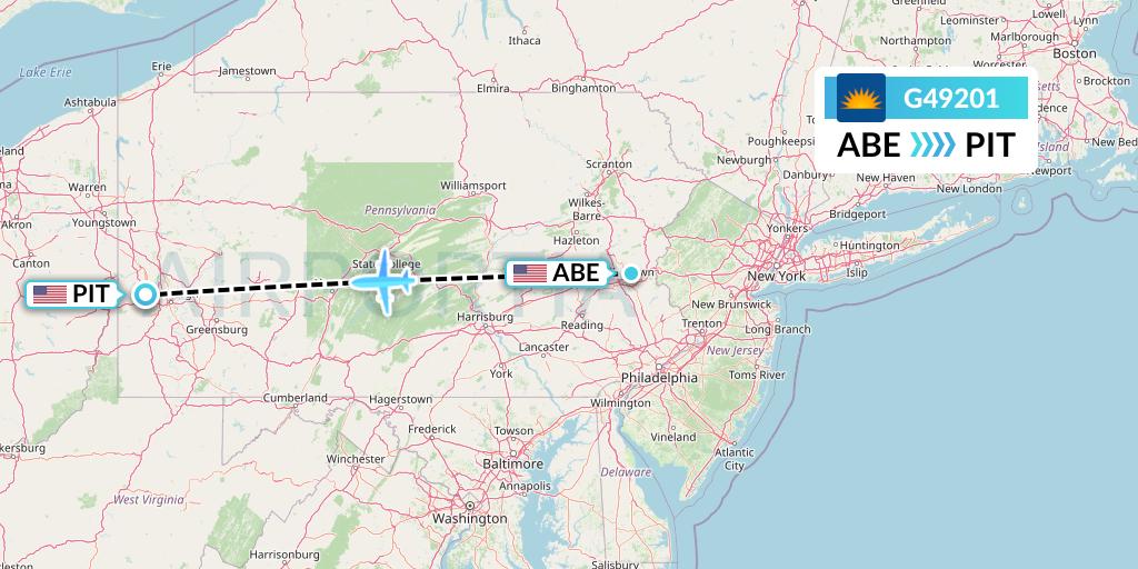G49201 Allegiant Air Flight Map: Allentown to Pittsburgh