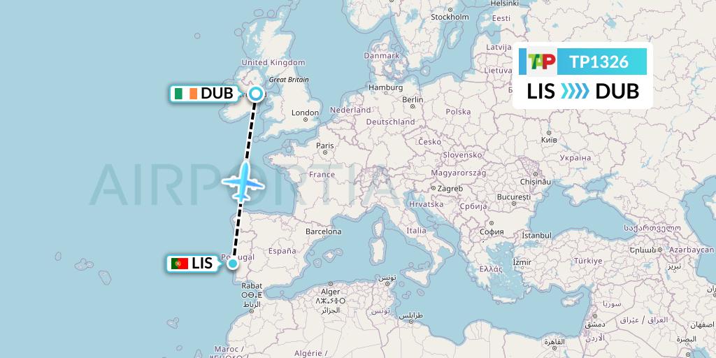 TP1326 TAP Portugal Flight Map: Lisbon to Dublin