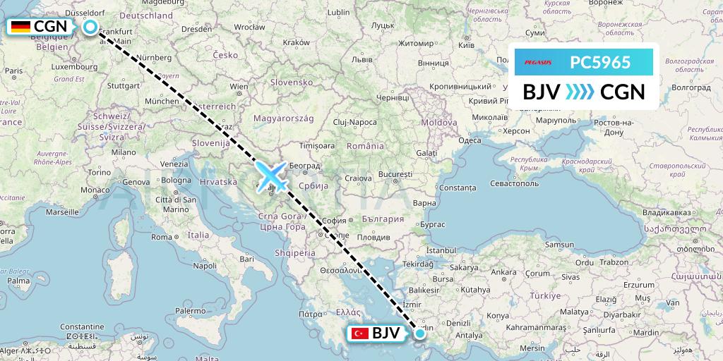 PC5965 Pegasus Airlines Flight Map: Bodrum to Cologne
