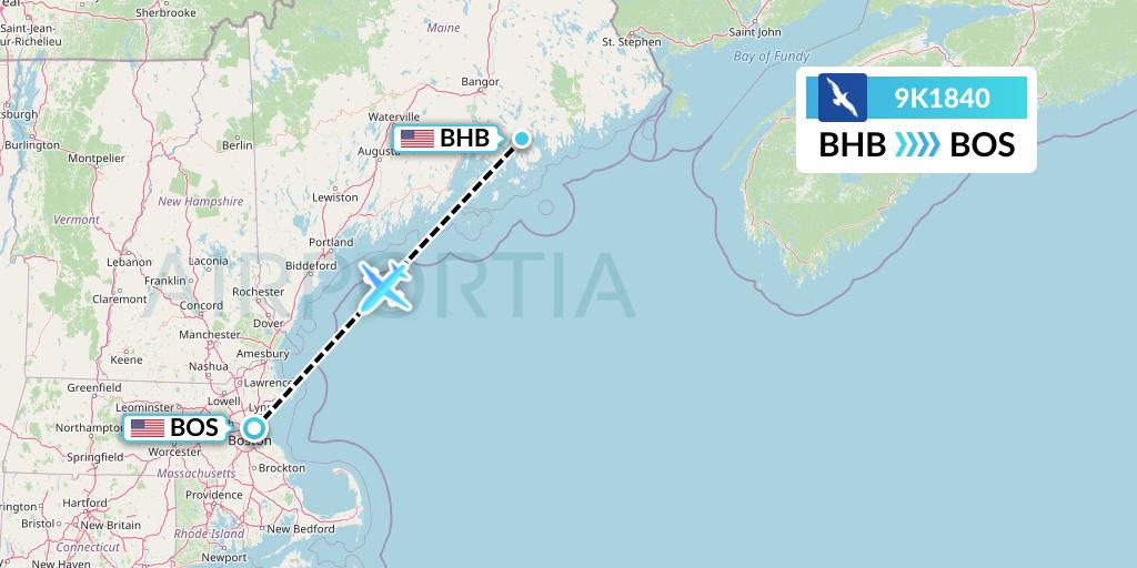 9K1840 Cape Air Flight Map: Bar Harbor to Boston