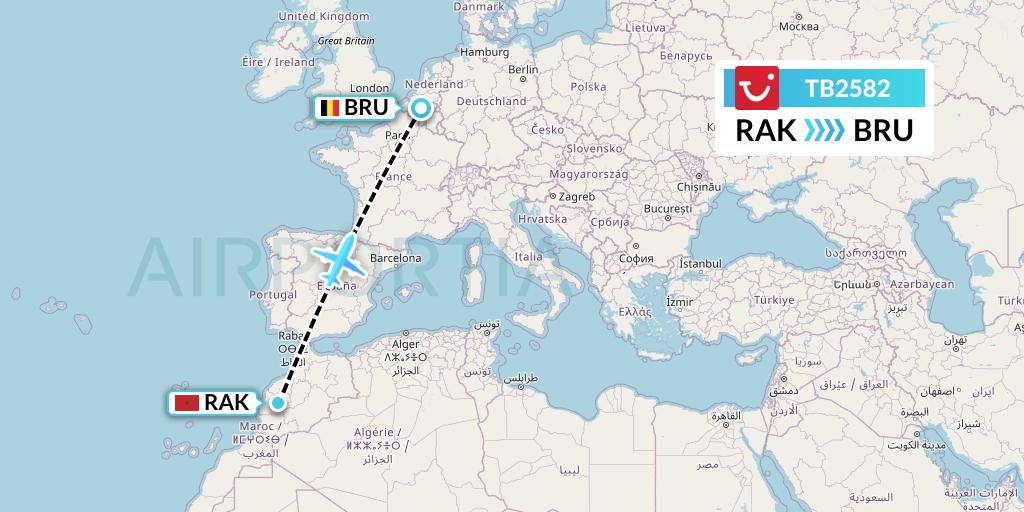 TB2582 TUI fly Belgium Flight Map: Marrakesh to Brussels