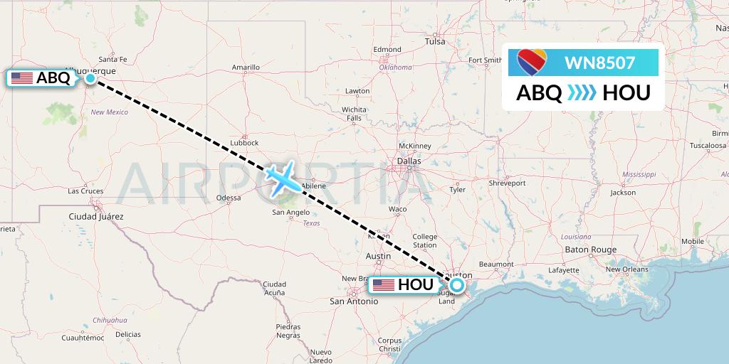 WN8507 Southwest Airlines Flight Map: Albuquerque to Houston