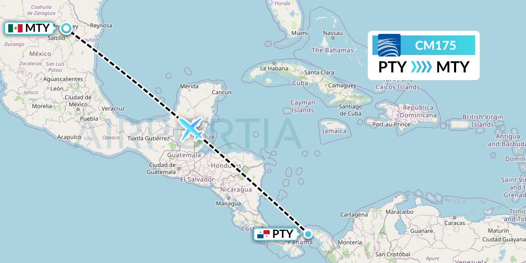 CM175 Copa Airlines Flight Map: Panama City to Monterrey