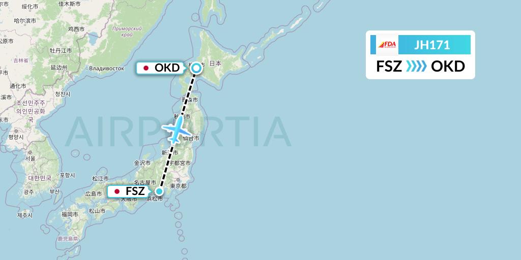 JH171 Fuji Dream Airlines Flight Map: Shizuoka to Sapporo