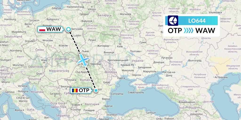 LO644 LOT Flight Map: Bucharest to Warsaw