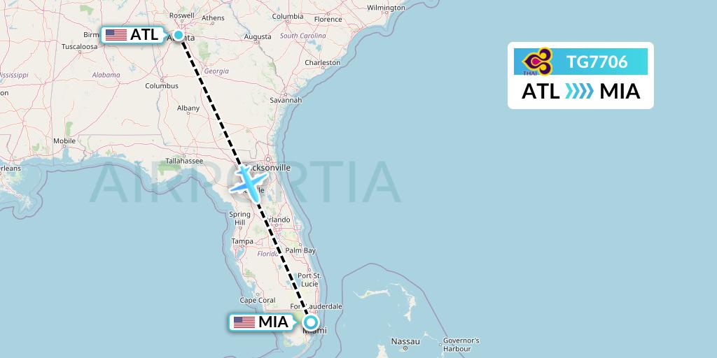 TG7706 Thai Airways Flight Map: Atlanta to Miami