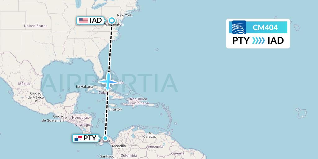 CM404 Copa Airlines Flight Map: Panama City to Washington