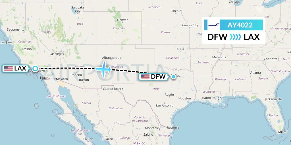 AY4022 Finnair Flight Map: Dallas to Los Angeles