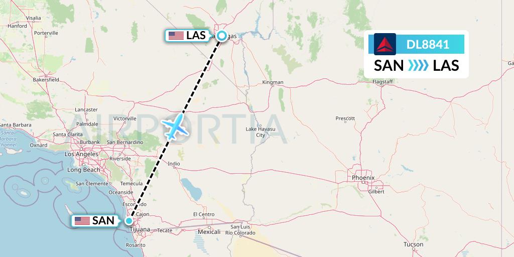 DL8841 Delta Air Lines Flight Map: San Diego to Las Vegas