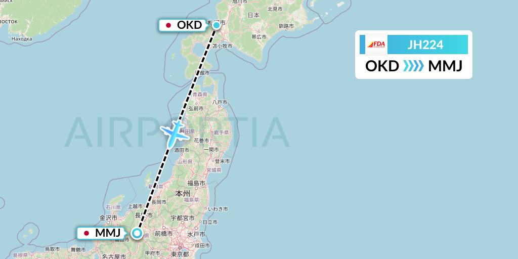 JH224 Fuji Dream Airlines Flight Map: Sapporo to Matsumoto