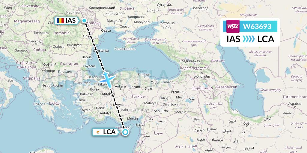 W63693 Wizz Air Flight Map: Iasi to Larnaca