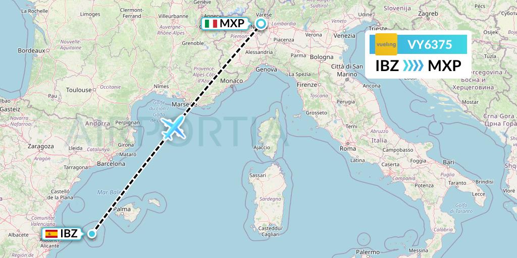 VY6375 Vueling Flight Map: Ibiza to Milan