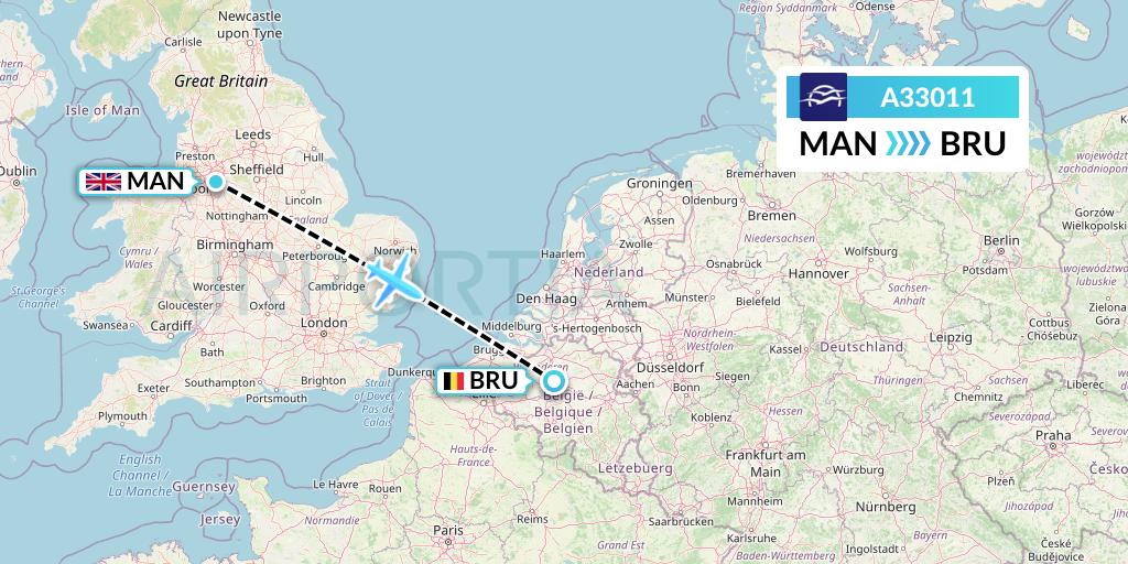 A33011 Aegean Airlines Flight Map: Manchester to Brussels