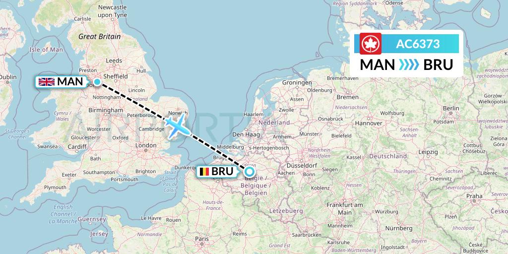 AC6373 Air Canada Flight Map: Manchester to Brussels