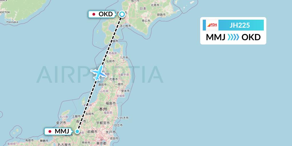 JH225 Fuji Dream Airlines Flight Map: Matsumoto to Sapporo