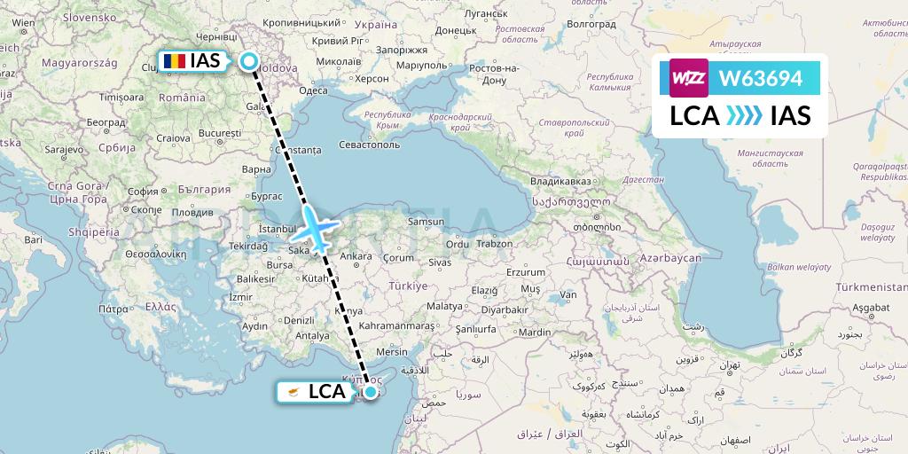 W63694 Wizz Air Flight Map: Larnaca to Iasi