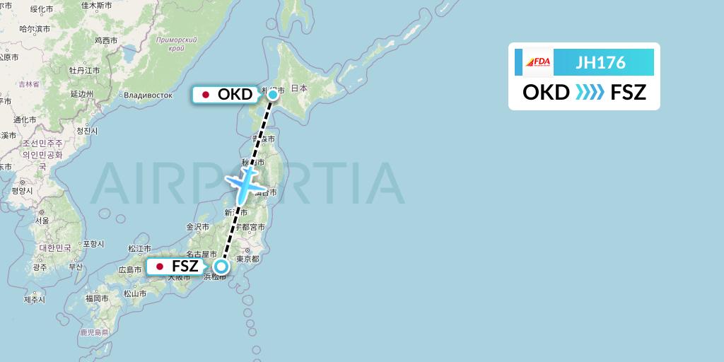 JH176 Fuji Dream Airlines Flight Map: Sapporo to Shizuoka
