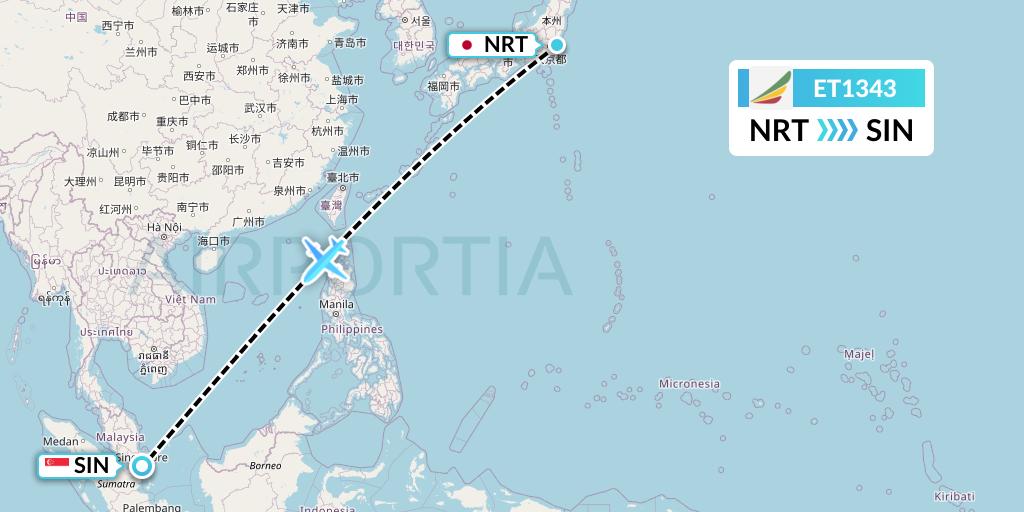 ET1343 Ethiopian Airlines Flight Map: Tokyo to Singapore