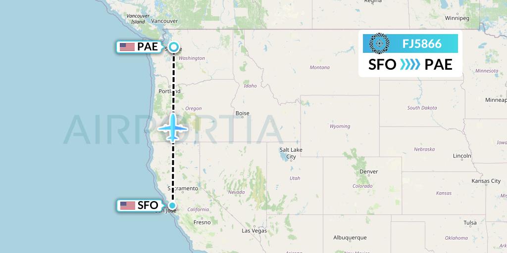 FJ5866 Fiji Airways Flight Map: San Francisco to Everett