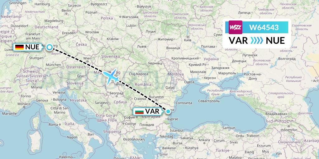 W64543 Wizz Air Flight Map: Varna to Nurnberg