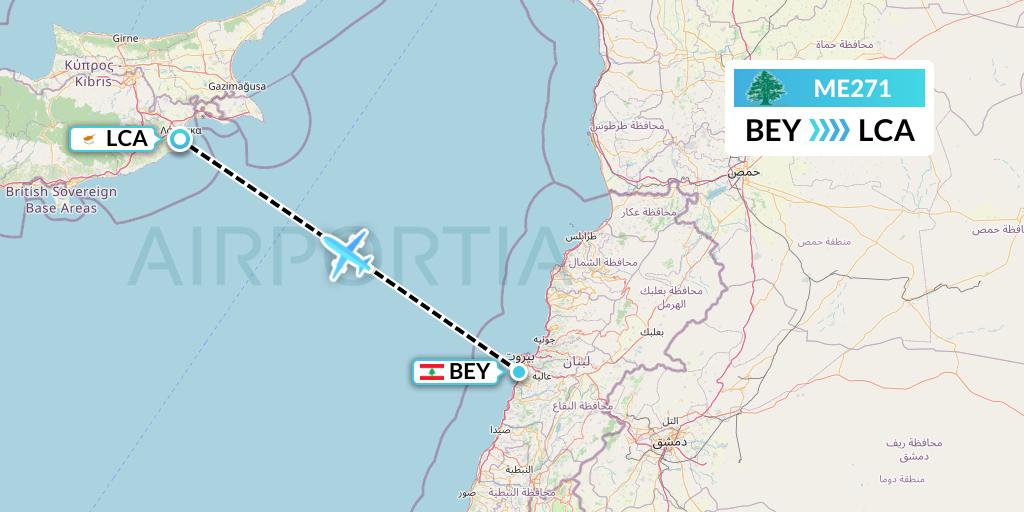 ME271 MEA Flight Map: Beirut to Larnaca