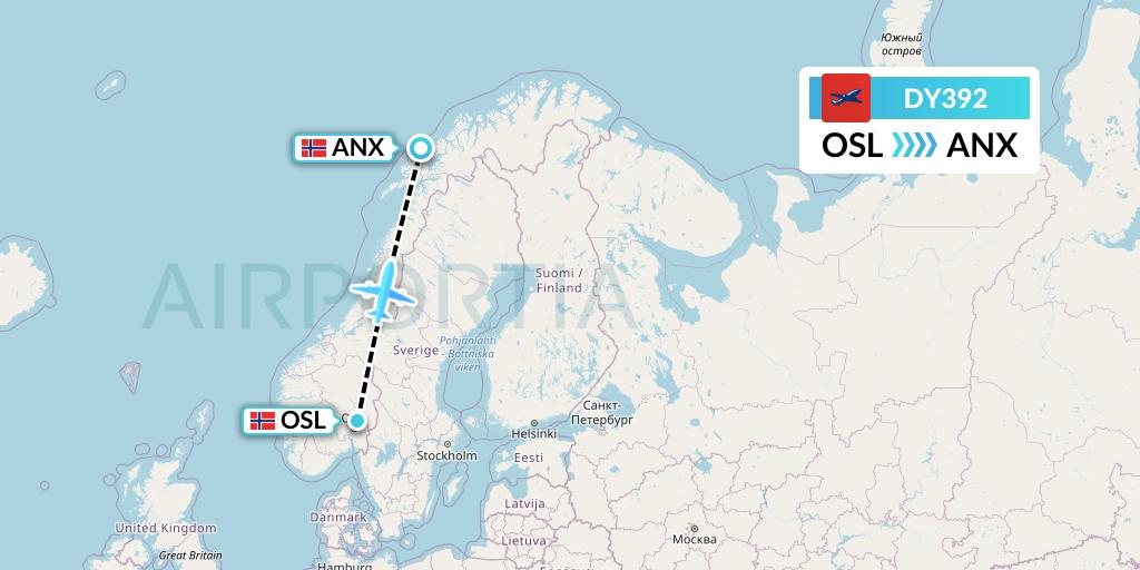 DY392 Norwegian Flight Map: Oslo to Andenes