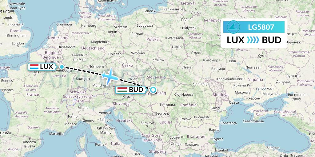 LG5807 Luxair Flight Map: Luxembourg to Budapest